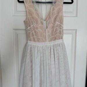 Elegant Cream and White Women’s Bebe Dress with illusion neckline